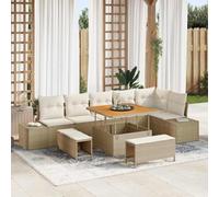 DYRJDJWIDHW Ensemble de Salon de Jardin 9 Pièces en Polyrotin Beige, Canapé d'angle Modulaire avec Table et Poufs, Résistant aux UV et Intempéries pour Terrasse, Balcon, Jardin