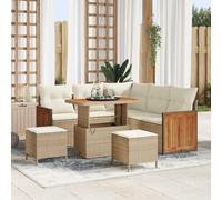 DYRJDJWIDHW Ensemble de Salon de Jardin 9 Pièces en Polyrotin Beige Crème, Canapé d'angle Modulaire avec Table et Poufs, Meuble Jardin Terrasse Extérieur Résistant aux UV et Intempéries