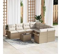DYRJDJWIDHW Ensemble de Salon de Jardin 9 Pièces en Polyrotin Modulaire, Canapé d'angle avec Table en Verre, Meuble d'Extérieur Beige Crème pour Terrasse et Jardin, Résistant aux UV et Intempéries
