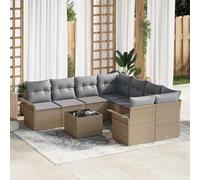 DYRJDJWIDHW Ensemble de Salon de Jardin 9 Pièces en Polyrotin Modulaire Gris Beige, Canapé d'angle avec Table en Verre pour Terrasse Jardin, Meuble d'Extérieur Résistant aux UV et Intempéries
