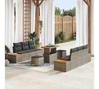 DYRJDJWIDHW Ensemble de Salon de Jardin 9 Pièces Gris avec Coussins, Canapé Modulaire en Polyrotin Résistant, Table et Poufs de Rangement pour Terrasse, Balcon, Jardin Extérieur