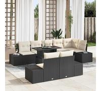 DYRJDJWIDHW Ensemble de Salon de Jardin 9 Pièces Modulable avec Coussins, Canapé d'angle et Table Réglable en Polyrotin Noir Crème pour Terrasse, Jardin, Extérieur Durable et Élégant