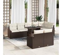 DYRJDJWIDHW Ensemble de Salon de Jardin 9 Pièces Modulable avec Coussins Marron Crème, Canapé d'angle, Table Basse en Verre, Mobilier d'Extérieur Résistant aux Intempéries pour Terrasse et Jardin