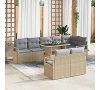 DYRJDJWIDHW Ensemble de Salon de Jardin 9 Pieces Modulable en Polyrotin Gris Clair et Beige, Canape d'Exterieur avec Table pour Terrasse, Balcon, Jardin, Durable et Facile a Entretenir