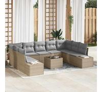 DYRJDJWIDHW Ensemble de Salon de Jardin 9 Places en Polyrotin Gris Clair et Beige, Canapé Modulaire Confortable pour Terrasse Jardin, Mobilier d'Extérieur Durable et Élégant