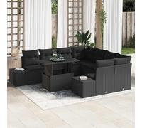 DYRJDJWIDHW Ensemble de Salon de Jardin 9 Places Modulaire en Polyrotin Noir avec Table Réglable et Coussins, Canapé d'Extérieur Durable pour Terrasse, Jardin, Patio