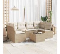 DYRJDJWIDHW Ensemble de Salon de Jardin Modulable 7 Pièces avec Coussins Beige Crème, Canapé d'Extérieur Résistant aux Intempéries avec Table en Verre pour Terrasse, Balcon, Jardin