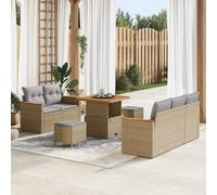 DYRJDJWIDHW Ensemble de Salon de Jardin Modulaire 10 Pièces en Polyrotin Beige, Canapé d'angle avec Table et Coussin Lavable pour Terrasse, Balcon, Jardin Extérieur Durable et Élégant