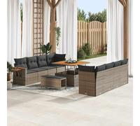 DYRJDJWIDHW Ensemble de Salon de Jardin Modulaire 12 Pièces Gris avec Coussins, Canapé d'Extérieur en Polyrotin Résistant, Set Complet avec Table et Poufs pour Terrasse, Jardin, Patio