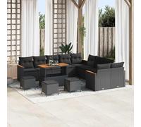 DYRJDJWIDHW Ensemble de Salon de Jardin Modulaire 14 Pièces Noir en Polyrotin avec Coussins, Canapé d'angle et Table, Meuble Extérieur Durable pour Terrasse, Balcon, Jardin