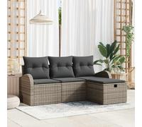 DYRJDJWIDHW Ensemble de Salon de Jardin Modulaire 4 Pièces Gris Polyrotin avec Coussins, Canapé d'angle et Pouf, Résistant aux Intempéries pour Terrasse Jardin, Confortable et Design Moderne