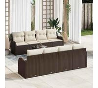DYRJDJWIDHW Ensemble de Salon de Jardin Modulaire 6 Places avec Table en Verre Trempé, Canapé d'Extérieur en Polyrotin Marron Résistant aux UV, Confortable et Durable pour Terrasse, Balcon ou Jardin