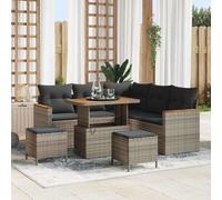 DYRJDJWIDHW Ensemble de Salon de Jardin Modulaire 8 Pièces Gris avec Coussins, Canapé d'Extérieur en Polyrotin Résistant aux UV, Table Basse Réglable et Poufs pour Terrasse, Jardin, Balcon