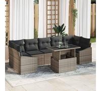 DYRJDJWIDHW Ensemble de Salon de Jardin Modulaire 8 Pièces Gris Polyrotin avec Coussins et Table en Verre, Canapé d'Extérieur Durable Résistant aux Intempéries pour Terrasse, Jardin, Piscine