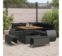 DYRJDJWIDHW Ensemble de Salon de Jardin Modulaire 8 Places en Polyrotin Noir avec Coussins, Canapé d'Extérieur Durable pour Terrasse et Jardin, Table Réglable Haute/Basse, Résistant aux Intempéries