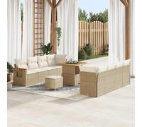DYRJDJWIDHW Ensemble Salon de Jardin 11 Pièces avec Coussin Beige Crème, Canapé d'Extérieur en Polyrotin Résistant aux UV, Set Complet avec Table et Tabourets pour Terrasse, Jardin, Piscine
