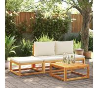 DYRJDJWIDHW Ensemble Salon de Jardin 4 Pieces, Canape Jardin avec Coussins, Table et Pouf en Bois d'Acacia Massif Dossier Corde Tresse pour Terrasse, Balcon, Exterieur, Confortable et Modulaire