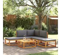 DYRJDJWIDHW Ensemble Salon de Jardin 6 Pièces en Bois d'Acacia Massif avec Coussins Gris, Canapés d'angle et Table pour Terrasse, Patio, Jardin | Confortable et Modulaire
