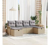 DYRJDJWIDHW Ensemble Salon de Jardin 6 Places en Polyrotin Gris Beige avec Table Réglable, Canapé d'angle Modulaire et Rangement Intégré pour Terrasse, Balcon, Jardin Extérieur Résistant aux UV