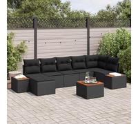 DYRJDJWIDHW Ensemble Salon de Jardin 8 Places Noir Modulaire avec Coussins, Canapé d'Extérieur en Polyrotin Résistant aux UV, Table Basse et Pouf, pour Terrasse et Jardin