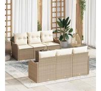 DYRJDJWIDHW Ensemble Salon de Jardin Modulaire 7 Pièces avec Coussins Beige Crème, Canapé d'angle et Table en Verre Trempé, Rangement Intégré, Mobilier Extérieur Durable pour Terrasse Balcon Jardin
