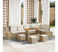DYRJDJWIDHW Ensemble Salon Jardin 10 Pieces Beige Polyrotin Modulaire avec Coussin et Table Basse, Canape Exterieur Confortable avec Rangement pour Terrasse, Jardin, Fete