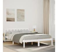 DYRJDJWIDHW Extra Long Bed Frame 140x220 cm Solid Pine Wood Platform with Slats, White Wooden Bed Base with Headboard for Bedroom and Guest Room, No Mattress Included