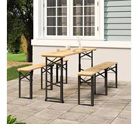 DYRJDJWIDHW Folding Beer Table 170x50x75/105 cm Solid Pine Wood Adjustable Height Outdoor Indoor Party Picnic Camping Sturdy Metal Frame Dark Green