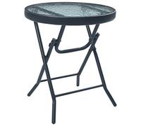 DYRJDJWIDHW Folding Bistro Table 40x46 cm Black Steel and Glass Water Wave Design for Outdoor Garden Patio Indoor Use Compact Space Saving Durable and Easy to Clean