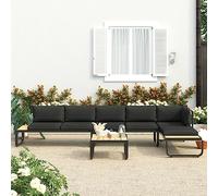 DYRJDJWIDHW Garden Corner Sofa Set 4 Pieces with Cushions, Outdoor Patio Furniture Aluminum WPC Composite, Waterproof Lounge Set for Balcony Terrace Backyard, Dark Grey Brown