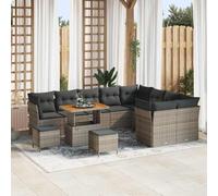 DYRJDJWIDHW Garden Sofa Set 12 PCS Grey, Modular Outdoor Furniture with Cushions, Waterproof Storage & Adjustable Table, Rattan Patio Lounge Set for Terrace, Balcony, Backyard