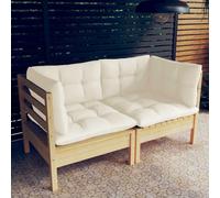 DYRJDJWIDHW Garden Sofa Set 2 Seater with Cream Cushions, Solid Pine Wood Outdoor Patio Furniture, Modular Corner Sectional for Balcony, Terrace, Backyard Relaxation
