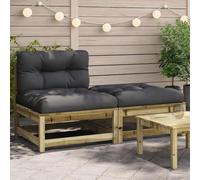DYRJDJWIDHW Garden Sofa Without Armrests with Cushions and Ottoman, Outdoor Wooden Patio Furniture Set for Terrace, Backyard, Pressure Treated Pine Wood, Modular Design, Slats, Comfortable Seating