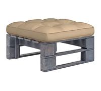 DYRJDJWIDHW Grey Impregnated Pine Wood Garden Pallet Pouf - Rustic Outdoor Footrest Coffee Table with Beige Cushion Waterproof Durable for Patio, Terrace, Living Room - Easy Assembly (60x60x25 cm)