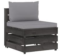 DYRJDJWIDHW Grey Impregnated Wooden Central Sectional Sofa with Cushions for Garden Terrace Lounge, Modular Patio Furniture Set with Weather-Resistant Pine Frame and Comfortable Polyester Pillows
