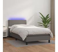 DYRJDJWIDHW Grey LED Bed Frame with Mattress 100x200 cm, Adjustable Headboard, Premium Faux Leather, Integrated Spring Mattress, Modern Bedroom Furniture for Adults