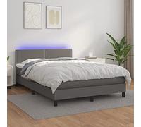 DYRJDJWIDHW Grey LED Bed Frame with Mattress 140x200 cm, Adjustable Headboard, Premium Faux Leather, Individual Pocket Springs, Skin-Friendly Mattress Protector for Modern Bedroom