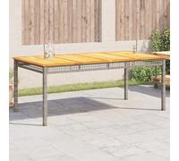 DYRJDJWIDHW Grey Outdoor Dining Table 180x90x75 cm with Woven Resin and Acacia Wood Top, Weather-Resistant Garden Table for Patio, Backyard, Terrace, Durable Powder-Coated Steel Frame, Easy to Clean
