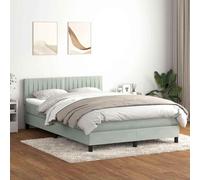 DYRJDJWIDHW Grey Velour Bed Frame with LED Lights and Adjustable Headboard, 140x210cm Slatted Base Mattress Set for Bedroom and Guest Room, Includes Memory Foam Topper and USB Connection