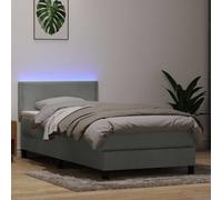 DYRJDJWIDHW Grey Velour Bed Frame with Slatted Base and Mattress Set 80x220 cm, Adjustable Headboard, LED Lighting, Pocket Spring Support for Bedroom Comfort