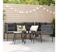 DYRJDJWIDHW L-Shaped Outdoor Garden Sofa Set with Cushions, Black Steel Frame & Textilene Fabric, Waterproof Patio Furniture for Terrace, Backyard, Poolside, Durable Lounge Seating