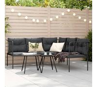 DYRJDJWIDHW L-Shaped Outdoor Garden Sofa Set with Cushions, Black Steel Frame & Textilene Fabric, Waterproof & UV Resistant for Patio, Terrace, Backyard, 176 x 175 cm, Max Load 110kg per Seat