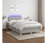 DYRJDJWIDHW LED Bed Frame with Mattress 120x200 cm Light Gray Fabric Slatted Base Adjustable Headboard USB Lighting Modern Bedroom Furniture Set