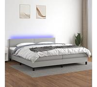 DYRJDJWIDHW LED Bed Frame with Mattress 200x200 cm Light Gray Fabric Slatted Base Adjustable Headboard USB Lighting Modern Bedroom Furniture Complete Set
