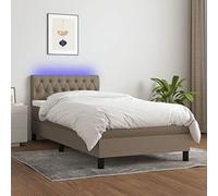 DYRJDJWIDHW LED Bed Frame with Mattress 90x200 cm Taupe Fabric Slatted Base Adjustable Headboard USB Lighting Modern Bedroom Furniture for Adults