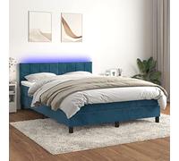 DYRJDJWIDHW LED Bed Frame with Mattress Dark Blue 140x200 cm, Adjustable Headboard, Soft Velvet Upholstery, Pocket Spring System, USB Lighting for Modern Bedroom Decor
