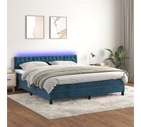 DYRJDJWIDHW LED Bed Frame with Mattress Dark Blue 180x200 cm Slatted Base Adjustable Headboard USB Lights Modern Bedroom Furniture Home Decor