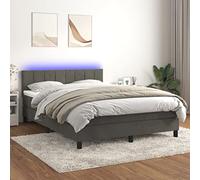 DYRJDJWIDHW LED Bed Frame with Mattress Dark Grey 140x200 cm, Adjustable Headboard, Velvet Upholstery, Pocket Spring Mattress, Modern Bedroom Furniture for Adults