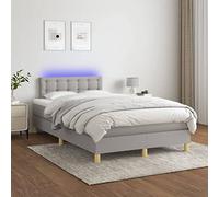 DYRJDJWIDHW LED Bed Frame with Mattress Grey Fabric 120x200 cm Slatted Base Adjustable Headboard USB Lighting Modern Bedroom Furniture Set for Adults