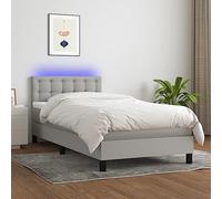 DYRJDJWIDHW LED Bed Frame with Mattress Light Grey 100x200 cm Fabric Slatted Base Adjustable Headboard Spring Mattress Bedroom Furniture Modern Design